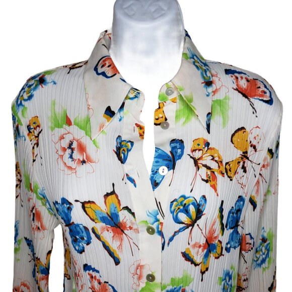 Vtg Le Caviar Women's Accordion Sheer Butterfly Blouse Top Sz S, White (1210) - Picture 2 of 6